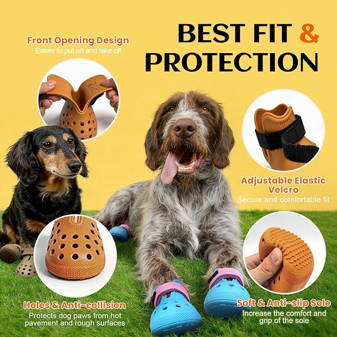Dog Shoes for Hot Pavement - Comfortable Paw Protection for Medium & Large Dogs, Adjustable Strap & Non-Slip, Easy-Clean, Outdoor Sports Boots, Dog Booties for Summer Rain (Orange, M)