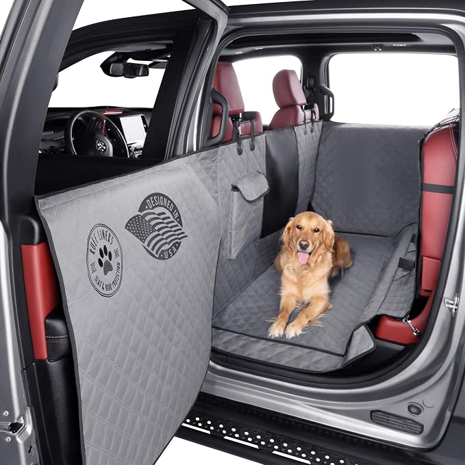 Ruff Liners XL Floor Cover with Door Protection, Gray – As Seen on Shark Tank – Fits Full‑Size Crew Cab Trucks with Fold‑Up Seats, Waterproof & Machine Washable – Sturdy XL Dog Hammock for Truck