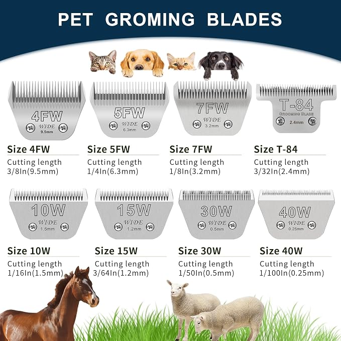 7FW Wide Pet Dog Grooming Detachable Blades, 1/8" (3.2mm) | Compatible with Andis, Compatible with Oster A5, Compatible with Wahl KM10 Clippers