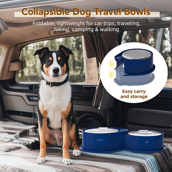 Newget 304 Stainless Steel Dog Bowl Set with Lids, 24oz Foldable Pet Dishes | Dual Food & Water Pet Bowl, Anti-Skid, Keeps Food Fresh, Easy to Install, for Small - Large Dogs/Cats - Indoor & Outdoor Use