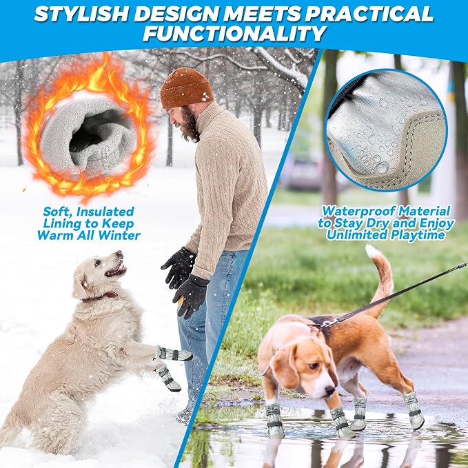 Dog Shoes Large Size Dogs, 4PCS Waterproof Dog Booties-Dog Boots & Paw Protectors, Medium Shoes for Dogs with Reflective Strip, Anti-Slip Sole for Rain, Snow and Summer Hiking. (8s)