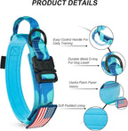 Hotsky Tactical Dog Collar, Adjustable Military Training Nylon Airtag Collar with Handle and Heavy Duty Metal Buckle for Medium Large Dogs, with Airtag Holder and Two Patches （Blue Camo,M）