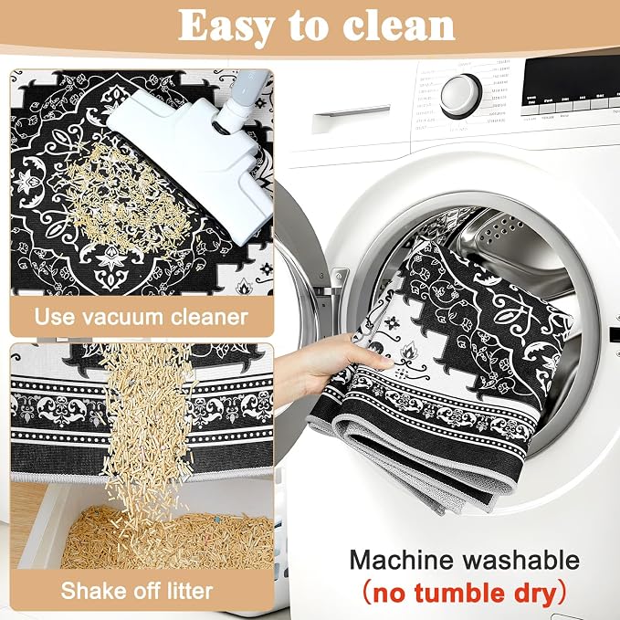 Bienbee Cat Litter Mat, 2 Pack 33" x 22" Machine Washable for Litter Boxes | Cat Litter Rug with Waterproof Backing, Non-Slip Grip and Soft On Kitty Paws to Catch Litter and Protect Floor