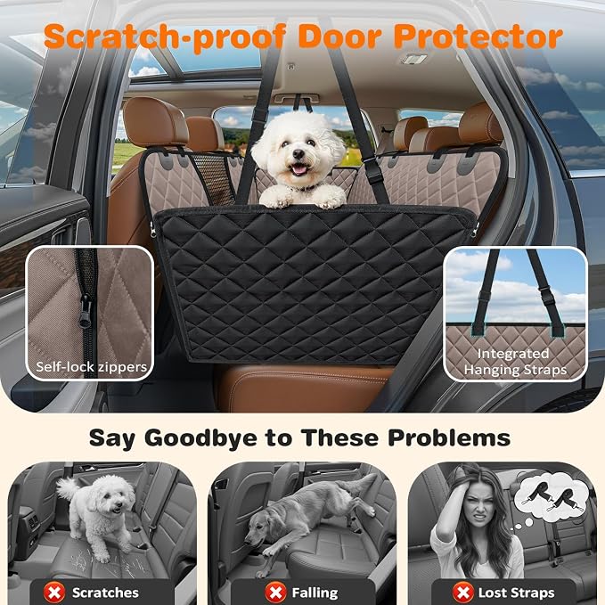 URPOWER 4 in 1 Dog Car Seat Cover for Back Seat, Waterproof Hammock | Mesh Window, Side Flaps, 600D Oxford, Scratch Resistant, Non-Slip, Easy Install, Machine Washable, Dog Seat Belt Included