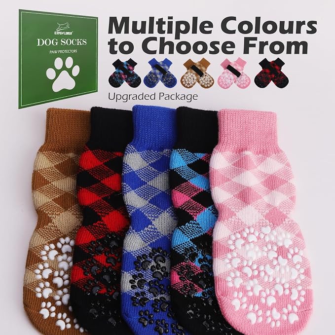 EXPAWLORER Dog Socks to Prevent Licking Paws, Dog Shoes for Hot Pavement, Anti Slip Dog Booties for Hardwood Floors, Dog Boots & Paw Protectors for Small Medium Large Senior Dogs, Red Black S