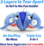 Sharky 3 in 1 Plush Shark Dog Chew Toy with Squeaky Ball Inside for Aggressive Chewers, Super Interactive No Stuffing, Strong Tough Heavy Durable, Birthday Gift Box for Small & Large Breed