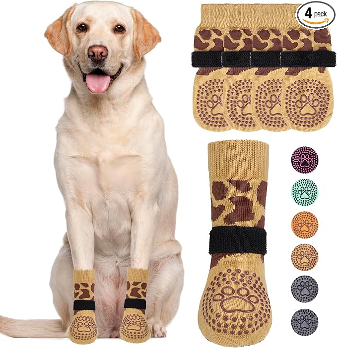 KOOLTAIL Dog Socks for Hot/Cold Pavement to Prevent Licking Paws,Dog Boots&Paw Protector for Hardwood Floors Anti Slip,Traction Control No Twist Grip Booties for Small Medium Large Senior Dogs L