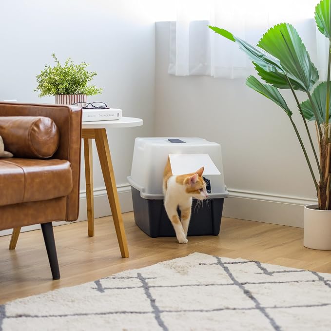 IRIS USA Large Front Door Cat Litter Box, Walk-in Entry, Navy | Easy Access Needs, Private Enclosure Design, Covered Walk-Through, Contained Environment, Privacy Hood