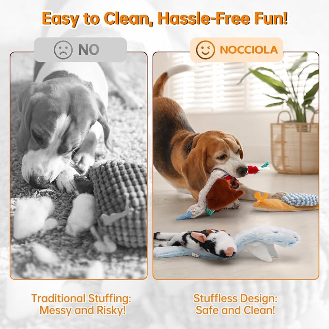 Nocciola Squeaky Dog Toys, 5-Pack Crinkle Plush Toys, No Stuffing Dog Toys for Small Medium Large Dogs, Boredom Relief