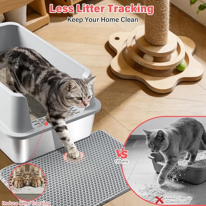 2PACK Stainless Steel Cat Litter Box, Extra Large Litter Boxes for Big Cats | High Sided, Anti-Urine Leakage, Odor Free, Non-Sticky, Easy Cleaning, Include Mat & Scoop