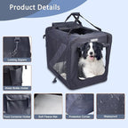 JESPET 36'' Soft Dog Crates Kennel for Pets, 3 Door Soft Sided Folding Travel Pet Carrier with Straps and Fleece Mat for Dogs, Cats, Rabbits, Grey Blue Beige & Black (36" L x 24" W x 27" H, Black)