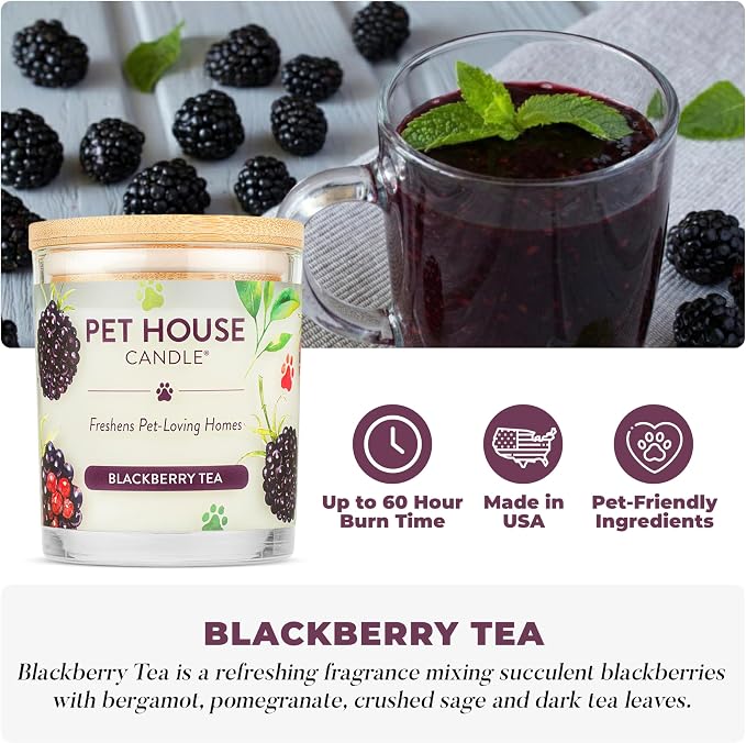 Pet Candle 9 OZ Plant-Based Spring Candle with a 60 Hour Burn Time - BlackBerry Tea