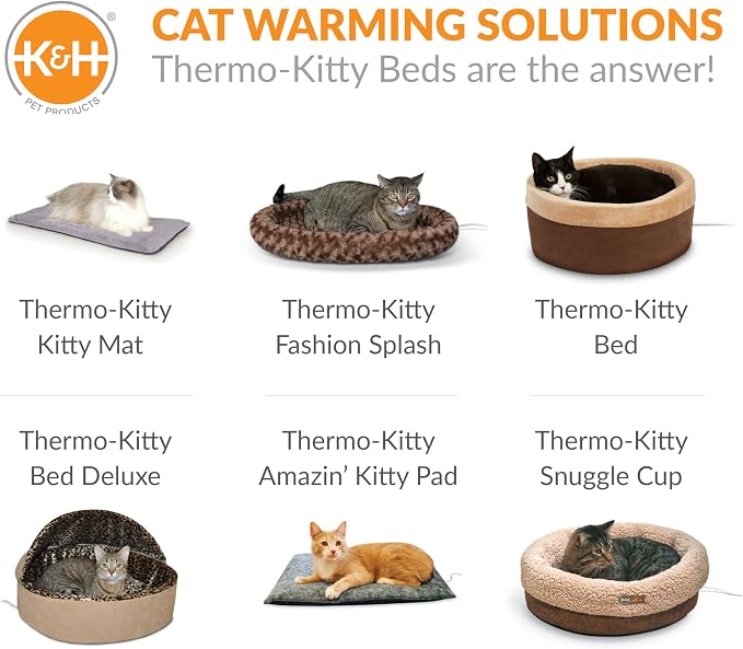 K&H Pet Products Thermo-Kitty Bed Heated Cat Beds for Large Indoor Cats & Dogs, Calming Warming Pillow Pet Bed, Machine Washable, Removable Heater, Safety Listed - Large 20" Round Sage/Tan