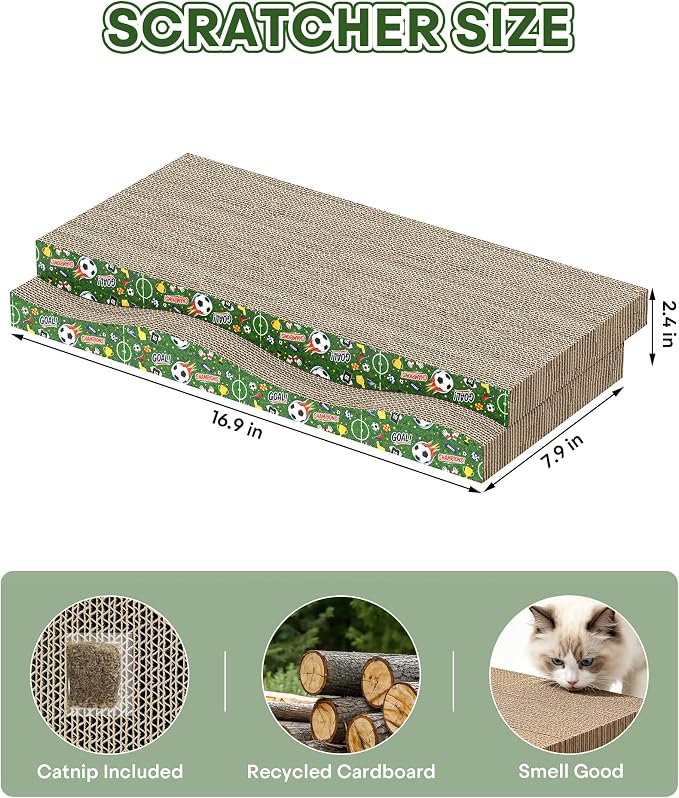 2 Pack Cat Scratching Board World Cup Design, Corrugate Cat Scratcher for Indoor Cats with Catnip, Cat Scratch Pad with Premium Scratch Textures Design, Double-Sided Usability