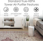 Crane Air Purifier with True HEPA Filter, UV Light, 250 Sq Feet Coverage, Timer Function, Sleep Mode, Washable Particle Filter, EE-5067