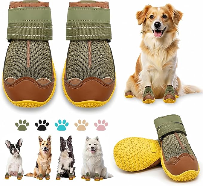 Dog Boots for Large Dogs, Medium Dog Boots & Paw Protectors for Hardwood Floors, Outdoor Dog Booties for Hot Pavement Winter Snow Hiking, Dog Shoes with Reflective Strips