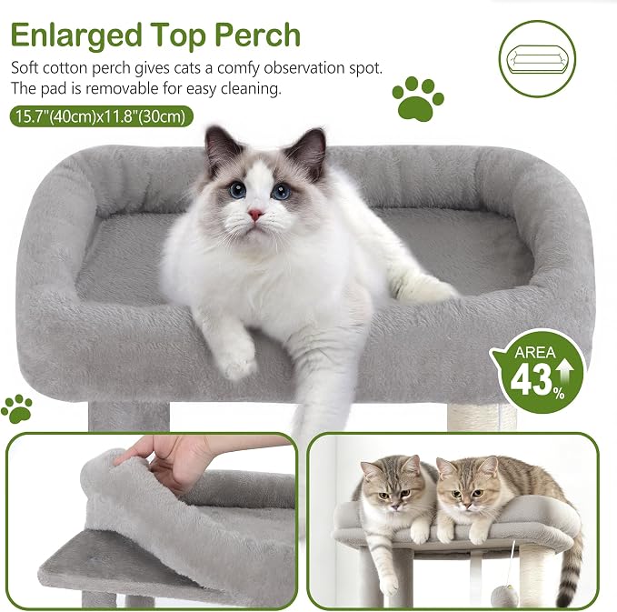 Small Cat Tree Tower for Indoor Cats, 40 in Medium Cat Bed Scratching Posts | Multi Level Compact Kitty Kitten Houses Climbing Trees Stands with 2 Condos Sisal Post Perch Platform Hammock Plush Toy Balls