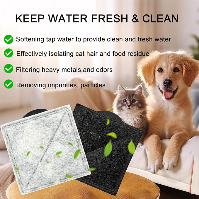 6-Pack Cat Water Fountain Filter Compatible with Petsafe Premier, Ion-X | Fit for Outlast Pumpless, Viva, Premier Cat Water Fountain Stainless Steel, Pet Water Fountain Filters for Dog & Cat