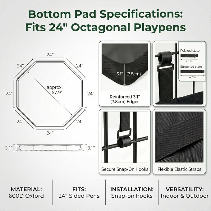PJYuCien Puppy Playpen with Top Cover & Bottom Pad, 8 Panels 30" H, Gray | 24"W, Small Pet Safe Sanctuary, Foldable Octagonal Pen, Versatile, Indoor & Outdoor, Backyard Pasture, Protects Floors