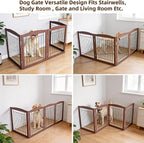 ZJSF Freestanding Foldable Dog Gate for House Extra Wide Wooden Brown Puppy Gate Stairs Dog Gates Doorways Tall Pet Gate 32 "Height 4 Panels Pet Fence