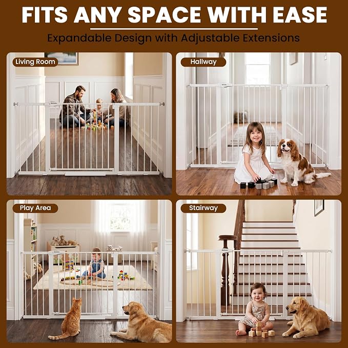 Mumeasy Extra Wide Large Baby Gate for Doorways, 36-66" Walk Through Wide Long Dog Gate for Door & Stair, Auto Close Dual Swing Pressure Mounted Child Safety Gate for Toddlers, Puppies & Pets, White