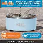 Master Pet Supply Stainless Steel Dog Bowls - 128 oz, Heavy Duty - Glacier Blue, Double Wall Extra-Thick Insulated, Non-Slip Pet Water Bowl for Dogs, Cats & Pets, Anti Rust Metal, Dish Washer Safe