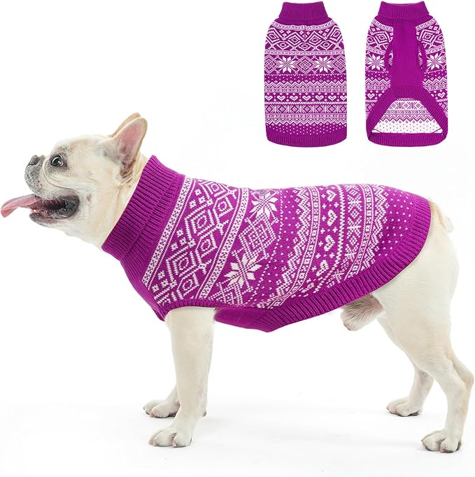 HOMIMP Dog Sweater Argyle - Warm Sweater Winter Clothes Puppy Soft Coat, Ugly Dog Sweater for Small Medium and Large Dogs, Pet Clothing Boy Girl, Purple SM