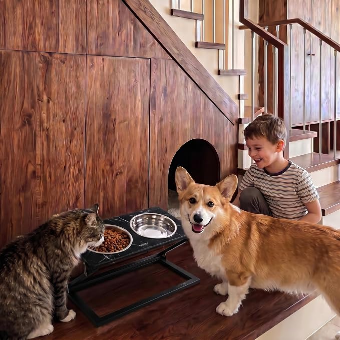 Elevated Dog Bowl, Adjustable Height and Tilt Angle Dog Bowl Stand | Precisely Adjust Height And Tilt Angle, Easy To Clean, Equipped With 2 Stainless Steel Food Bowls, Sturdy And Durable.