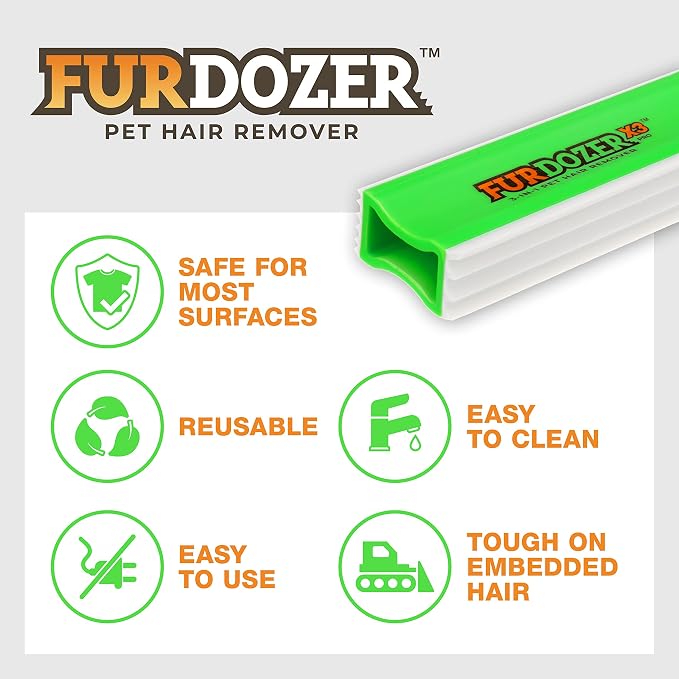 FurDozer Pet Hair Remover & Auto Detailing Tools - Cat & Dog Hair Remover for Carpets, Car Interiors, Couches, Bedding, & Pet Furniture (Green, X3 MINI - 3.5" Long)