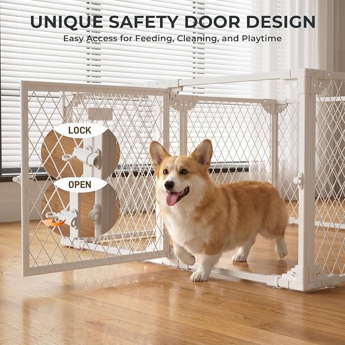 Dog Playpen Indoor, 12 Panel, 24" White Metal Puppy Playpen | Diamond Mesh Chew Resistant, Tool-Free Assembly, Easy Clean, Portable Design, Dog Exercise Pen for puppies and small dogs