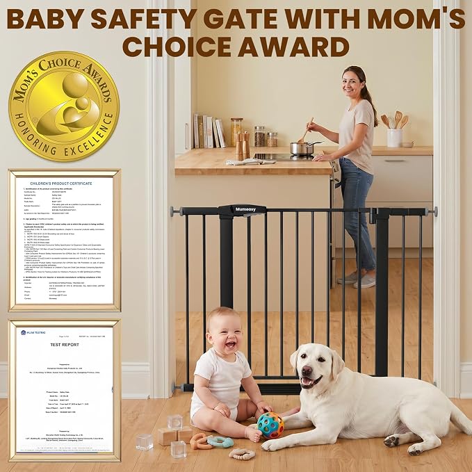 Mumeasy 29.7-43" Adjustable Baby Gate, Auto Close Dog Gate for Doorways | No drill installation, one hand operation, adjustable width, secure locking system, for dogs pets babies toddlers