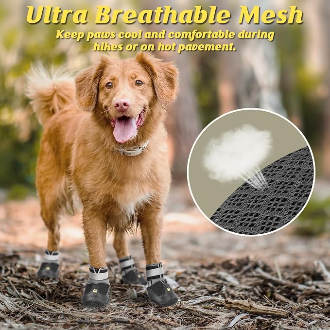 LUCKYPAW Dog Shoes for Large Medium Dogs, Dog Boots for Hot Pavement Size7 | Breathable Paw Protectors for Summer Walking Hiking Winter Snow Outdoor, No Slip Reflective Booties for Hardwood Floor