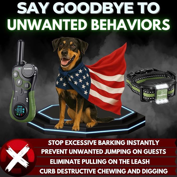 Dog Shock Collar with Remote, Unmatched 4-Mile Range, Night-Light Mode, Training Guide Included, 124 Training Levels & 4 Modes, Beep Vibration Shock, Waterproof Rechargeable, Fits All Dogs (Green)