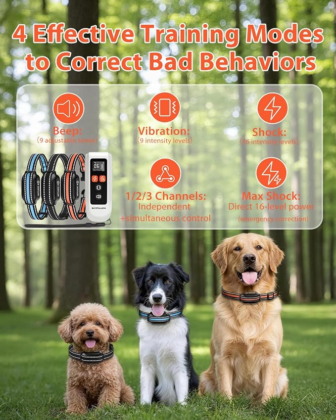 3 - Dog Shock Collar - White | 3300FT Distance, IPX7 Waterproof, Beep (1–9 Tones), Vibration (1–9 Lvls) , Safe Shock (1–16 Lvls), Fits All Dogs (10–120 Lbs）