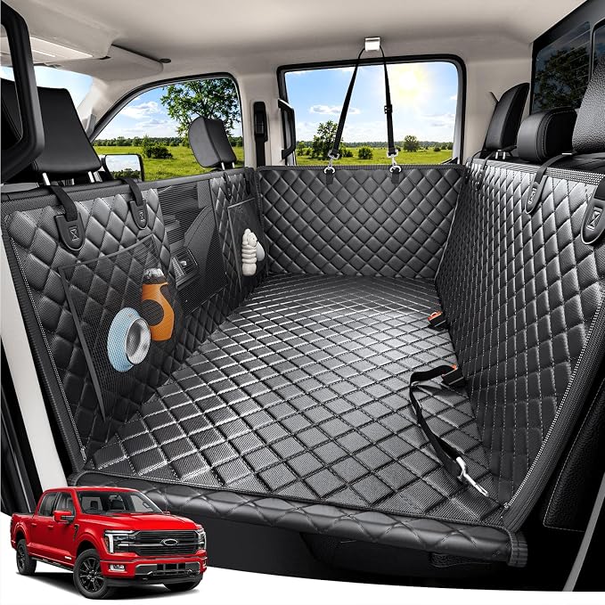 Zanch Heavy-Duty Dog Car Seat Cover, Flat Solid Back Seat Extender for Multi Large Dogs, Hard Bottom Supports 450 lb, Waterproof Scratchproof Hammock Protector, Standard for Cars, SUV, Trucks, Black