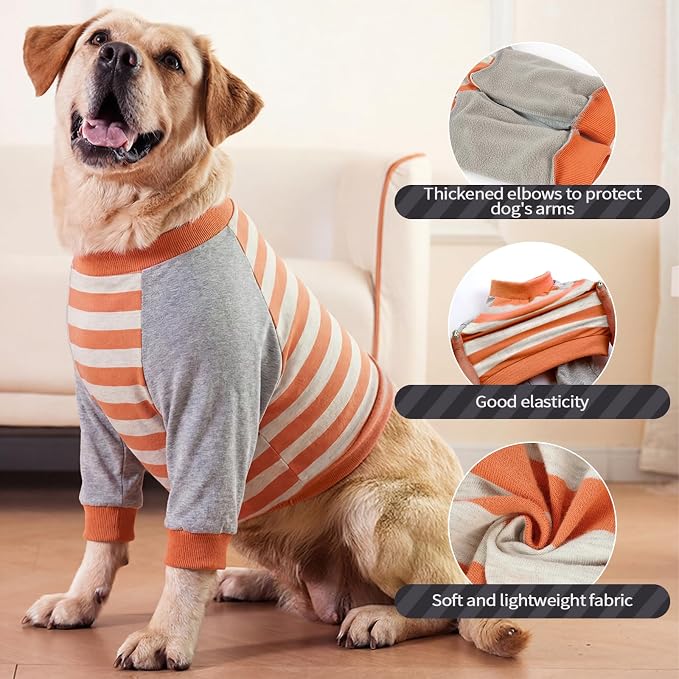 FUAMEY Dog Recovery Sleeve with Elbow Pads, Orange Stripes, 3XL | Elbow Protector, Stop Licking Joints, Protecting Front Leg Arm Wounds, Cover Skin Conditions,Hot Spots