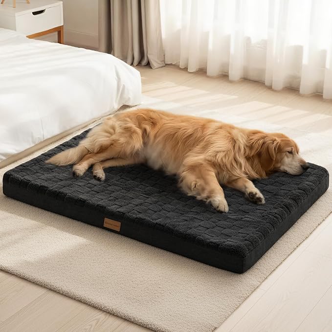 Patas Lague Orthopedic Large Dog Bed Washable Pet Crate Mat 42''X28'' Black | Egg-Crate Foam Dog Couch For Large Sized Dogs, Waterproof Removable Cover, Soft Pet Bed With Nonskid Bottom