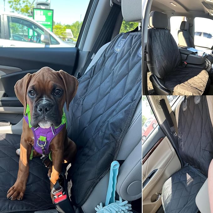 AsFrost Dog Seat Cover Cars Trucks SUVs, Thick 600D Heavy Duty Pets Car Seat Cover, Waterproof & Wear-Resistant Durable Nonslip Backing & Hammock Convertible, Black, 2 Pack | Thick 600D Oxford, Heavy Duty, Waterproof & Wear-Resistant, Durable Nonslip B...