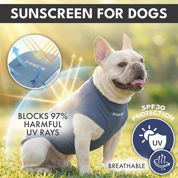 Spark Paws Sunblock Dog T-Shirt, SPF30 Protection, Lightweight Breathable Quick Dry for Dogs with Sensitive Skin - Navy Blue & Dark Grey (Set of 2) - Size 3XL