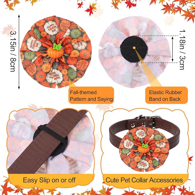 100 Pcs Fall Dog Collar Flowers Charms Bulk Thanksgiving Pet Flower Collar Bow Ties Holiday Dog Accessories Grooming Supplies Puppy Bows Slides Attachment for Small Medium Large Dogs Cat