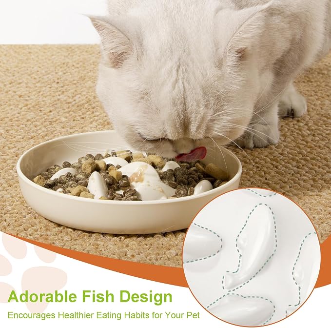Slow Feeder Bowl for Cats and Small Dogs,Cilkus Fish Pool Design, Fun Interactive Bloat Stop Puzzle Feeder Bowl Healthy Eating Diet Made of Melamine Food Grade Material (Pink)