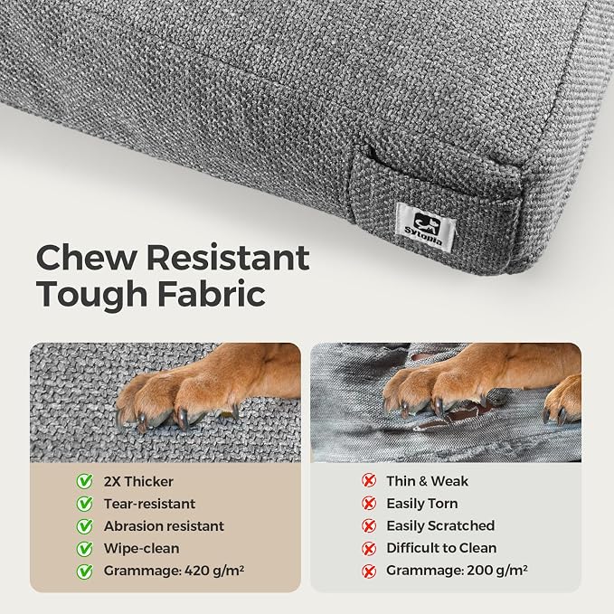 Sytopia 47 Inch Durable Indestructible Dog Beds for XXL Dogs, Chew Proof Waterproof Pet Crate Pad with Machine Washable Removable Cover, Great for Indoor, Outdoor, Crate, Patio Use, Grey