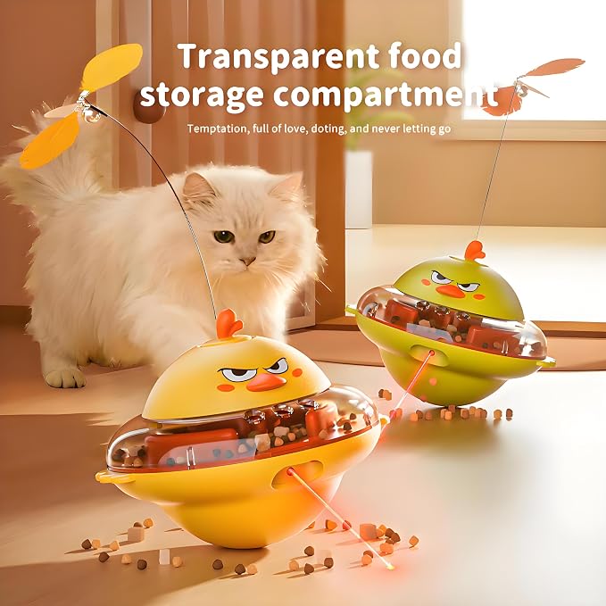 hooroor Cat Toy w/Interactive Laser, Spinning Feather & Butterfly Wand | Motion-activated Chirping, Treat Dispenser, 360° Wobbling Base,Auto-off, Non-toxic ABS Toys for Bored Indoor Cats & Kitten