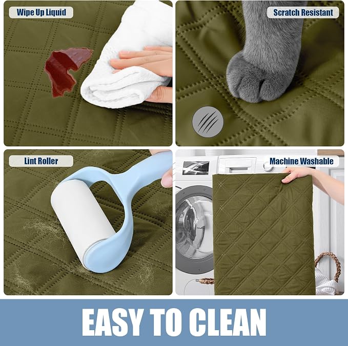 Smiry Waterproof Reversible Pet Couch Covers for Dogs | Pet Friendly, Soft Fabric, Washable Sofa Furniture Protector for Dogs Cat Kids, Checkered (40"x50", Green/Navy)