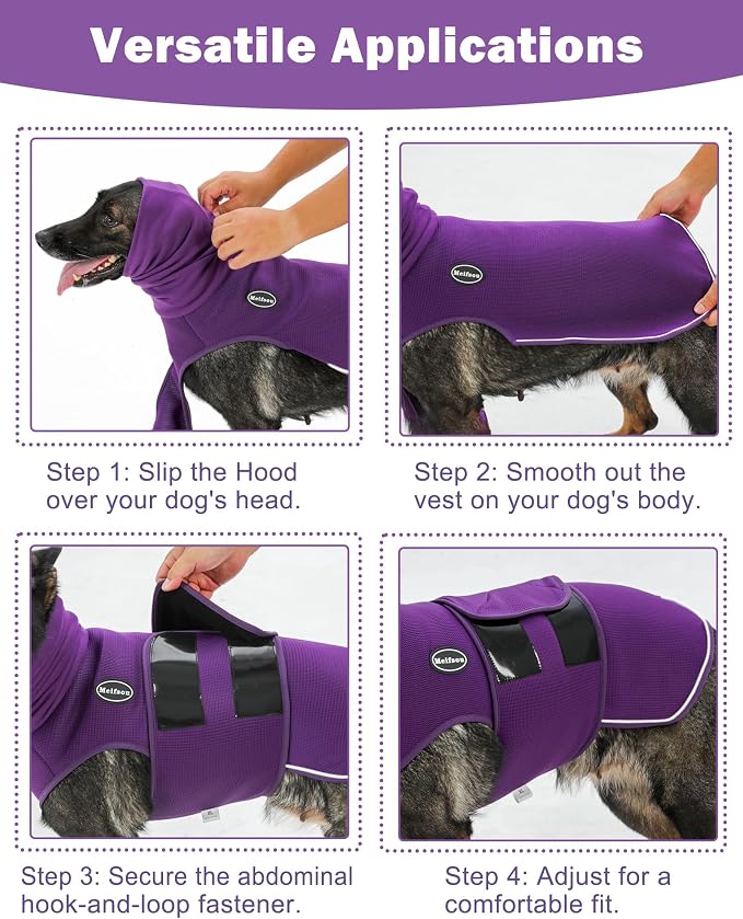 Meifsou Dog Anxiety Vest with Hood, Skin-Friendly Thunder Jacket for Dogs, All-in-One Dog Calming Shirt with Hood for Thunder, Fireworks, Separation - Keep Pet Calm Without Medicine, Rose, L
