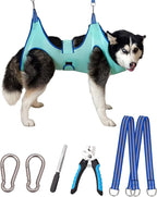 Kkiimatt Dog Grooming Hammock Harness, Hanging Harness Holder for Nail Clipping, Nail Trimming Hammock with Wide Strap, Grooming Sling Hanger Restraint Bag for Claw Care (XX-Large 65 LB Max/Turquoise)