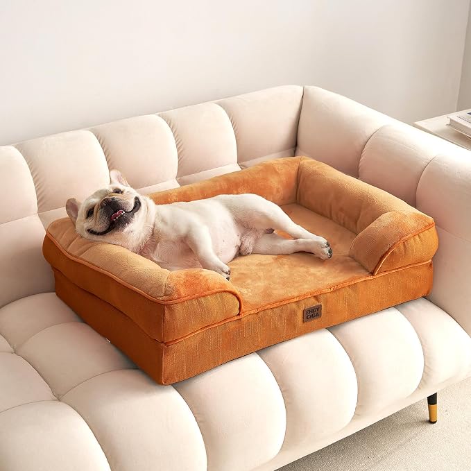 EHEYCIGA Orthopedic Dog Bed Medium Size Dog, Waterproof Washable Pet Beds | Non-Slip Bottom and Egg-Crate Memory Foam Dog Couch Bed with Washable Removable Cover, Pumpkin Orange