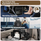 Top and 2 Sides Expandable Pet Carrier 17x11x9.5,TSA Airline Approved Small Dog Carriers for Small Dogs,Soft-Sided Cat Carrier with Self-Locking Zippers for Kitten,Rabbit,Puppy,Guinea Pig Black White