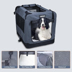 JESPET Soft Dog Crates Kennel for Pets, 3 Door Soft Sided Folding Travel Pet Carrier with Straps and Fleece Mat for Dogs, Cats, Shale Green, 36'' (2-Grey, X-Large(36" L x 24" W x 27" H))