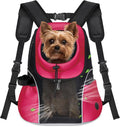 WOYYHO Pet Dog Carrier Backpack, Ventilated Mesh Small Dog Front Backpack | Breathable Puppy Back Pack, with Safety Belt, Storage Pockets, for Travel Hiking Cycling Outdoor Adventures, Rethink Pink, M